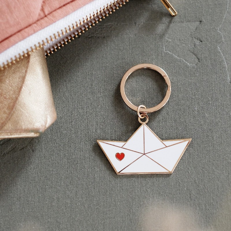 Porte-clés émaillé Bateau origami