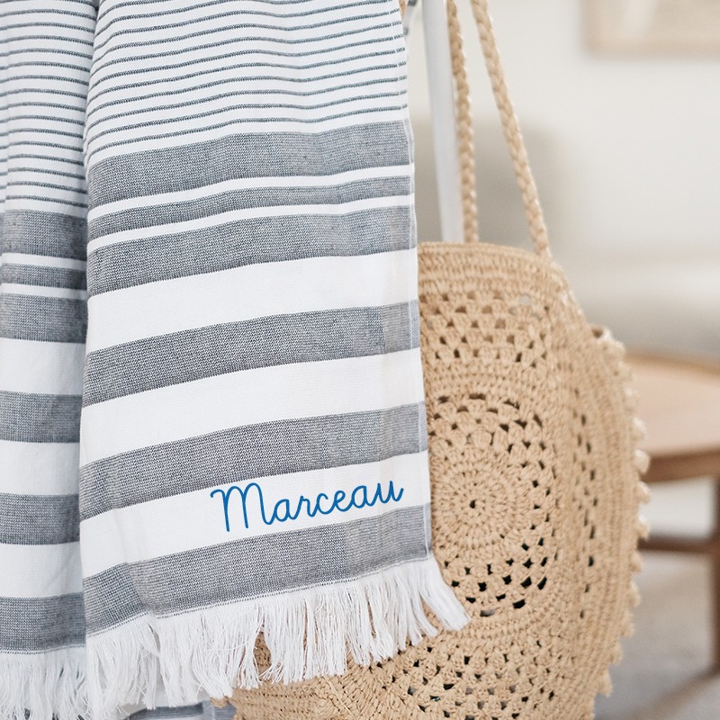 Fouta de plage brodée Manuscrite - Personnalisable