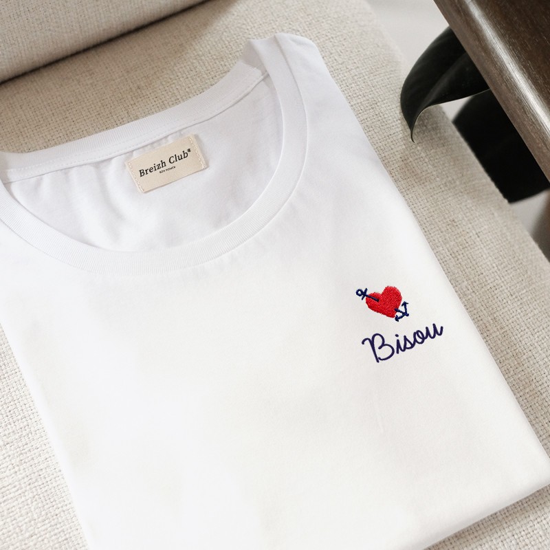 T shirt femme brod Coeur ancr Personnalisable