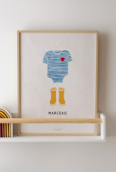 Affiche Bébé Body Marinière - Personnalisable