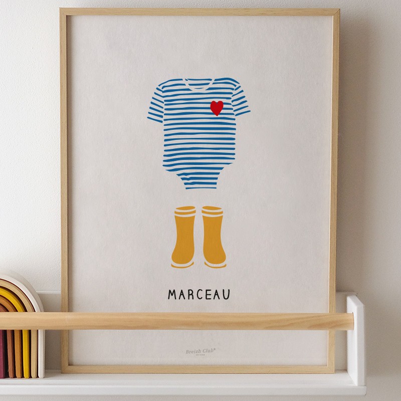 Affiche Bébé Body Marinière - Personnalisable