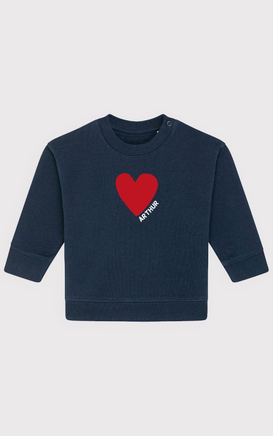 Sweat bébé Grand coeur rouge - Personnalisable