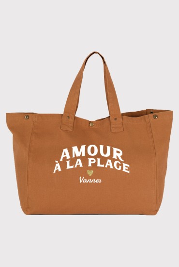 Grand cabas caramel Amour à la plage - Personnalisable