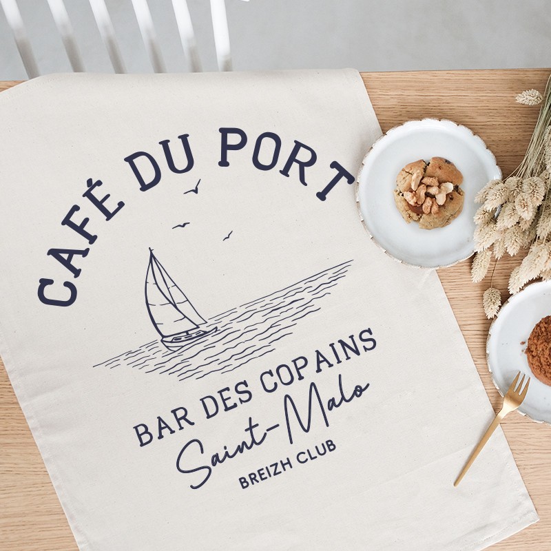 Torchon Café du port - Personnalisable - Made in Bretagne