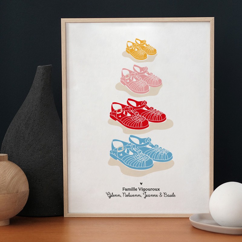Affiche Famille Sandales de plage - Personnalisable