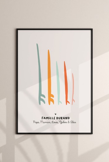 Affiche Famille Planches de surf - Personnalisable