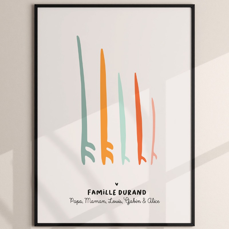 Affiche Famille Planches de surf - Personnalisable