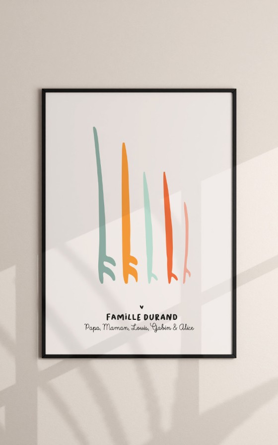 Affiche Famille Planches de surf - Personnalisable