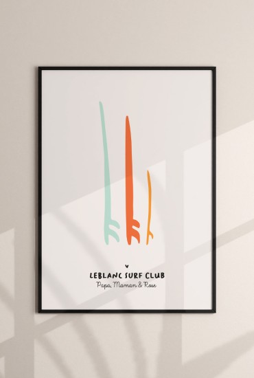 Affiche Famille Planches de surf - Personnalisable