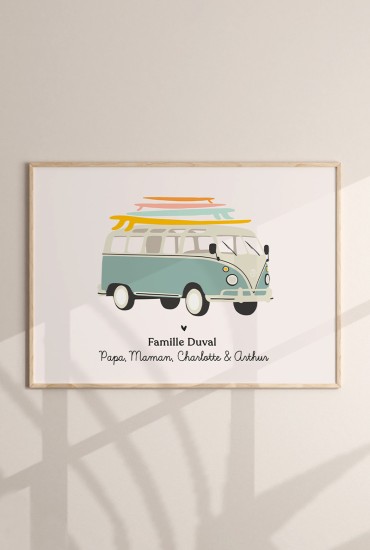 Affiche Famille Van surf Personnalisable
