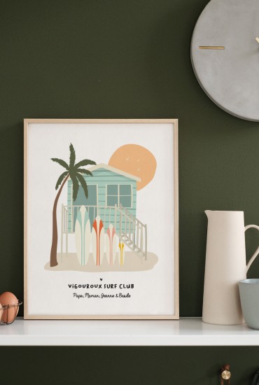 Affiche Famille Surf club - Personnalisable