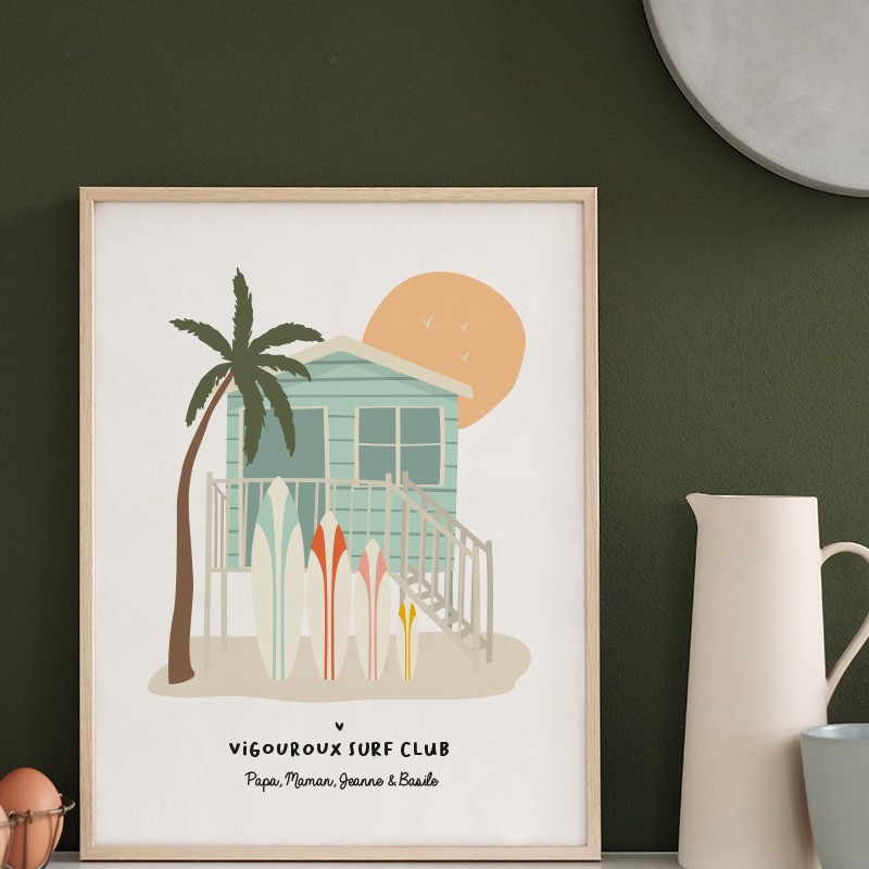 Affiche Famille Surf club - Personnalisable