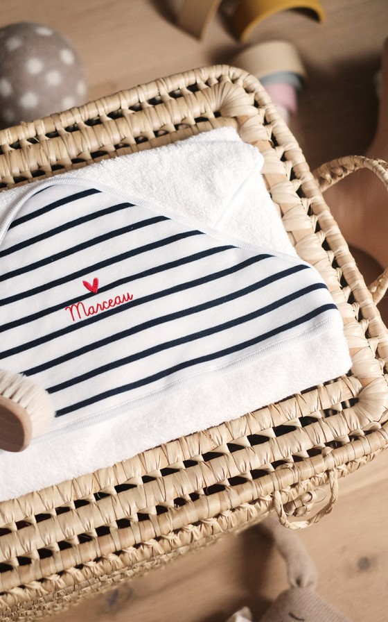 Cape de bain marinière Mon petit coeur - Personnalisable