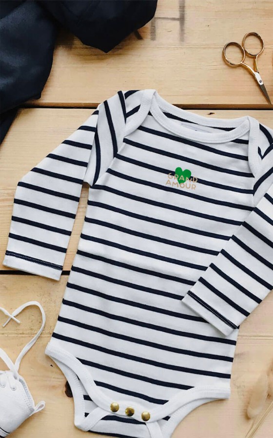 Body marinière manches longues brodé Grand amour - Personnalisable