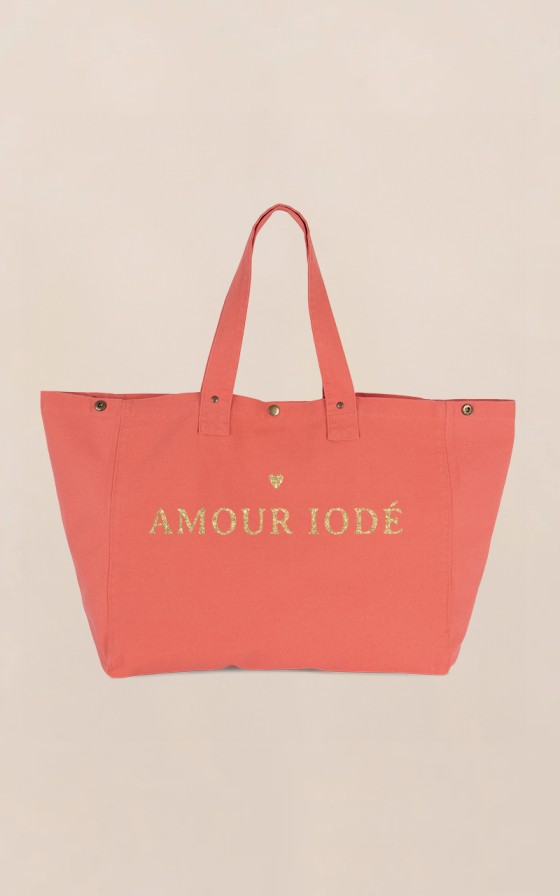 Grand cabas corail Coeur - Personnalisable