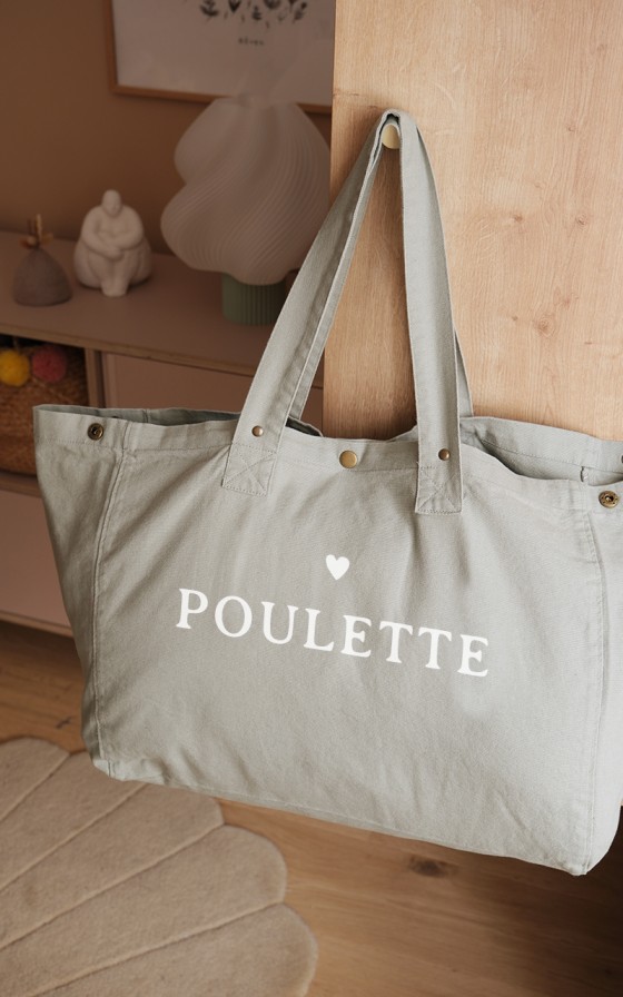 Grand cabas vert sage Coeur - Personnalisable