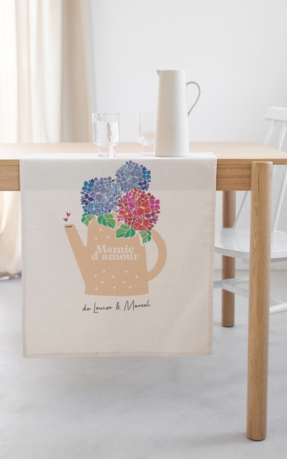 Torchon Hortensia Mamie d'amour - Personnalisable