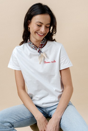 T-shirt femme brodé Bisou salé