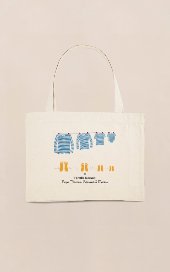 Cabas famille marinière Bretonne - Personnalisable