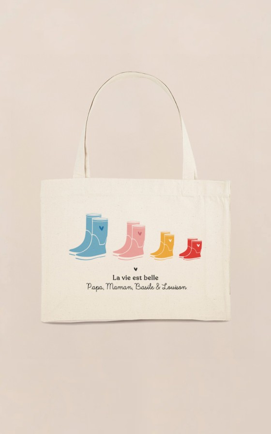 Cabas famille Bottes de pluie - Personnalisable