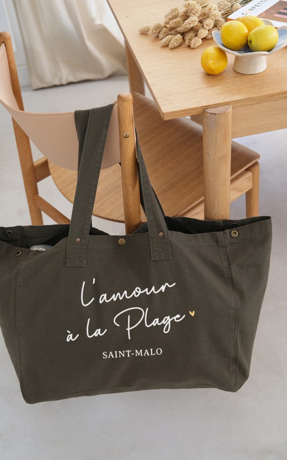 Grand cabas L'amour à la plage - Personnalisable