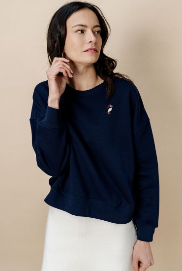 Sweat femme brodé Macareux...
