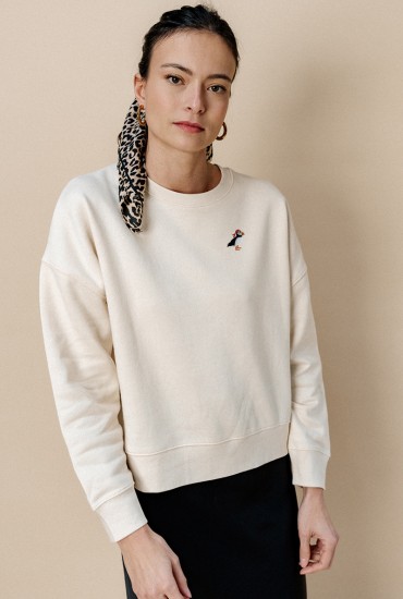 Sweat femme brodé Macareux...
