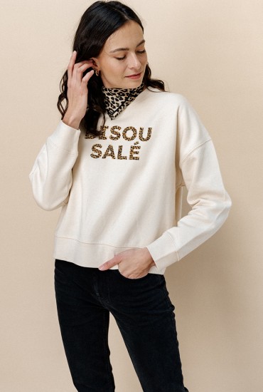 Sweat femme Texte léopard -...