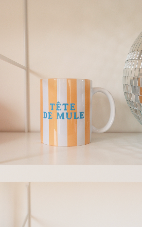 Mug rayures jaunes à message - Personnalisable