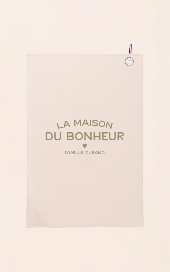 Torchon La maison du bonheur - Personnalisable - Made in Bretagne