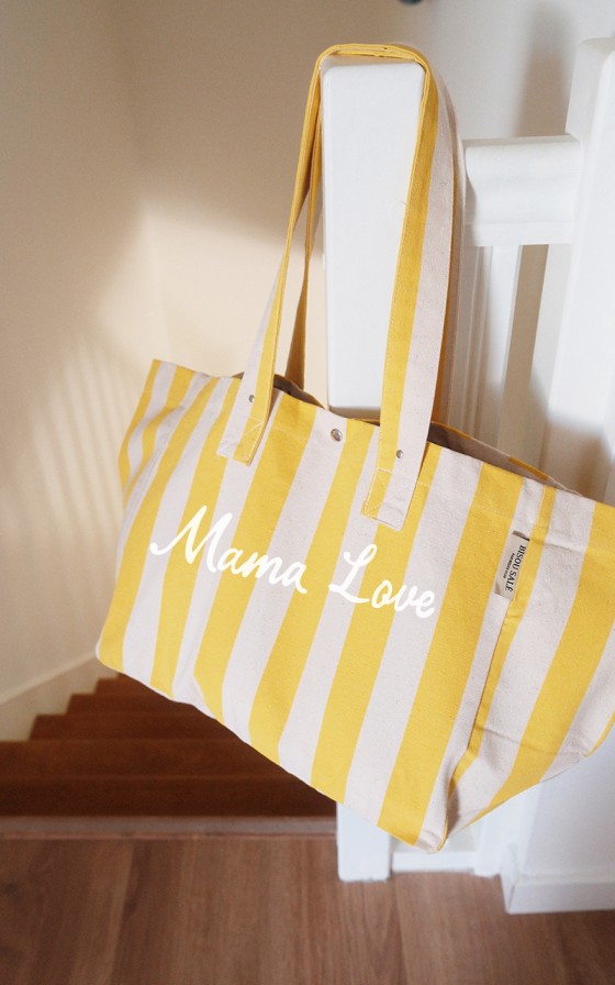 Grand cabas rayé jaune et natural - Personnalisable