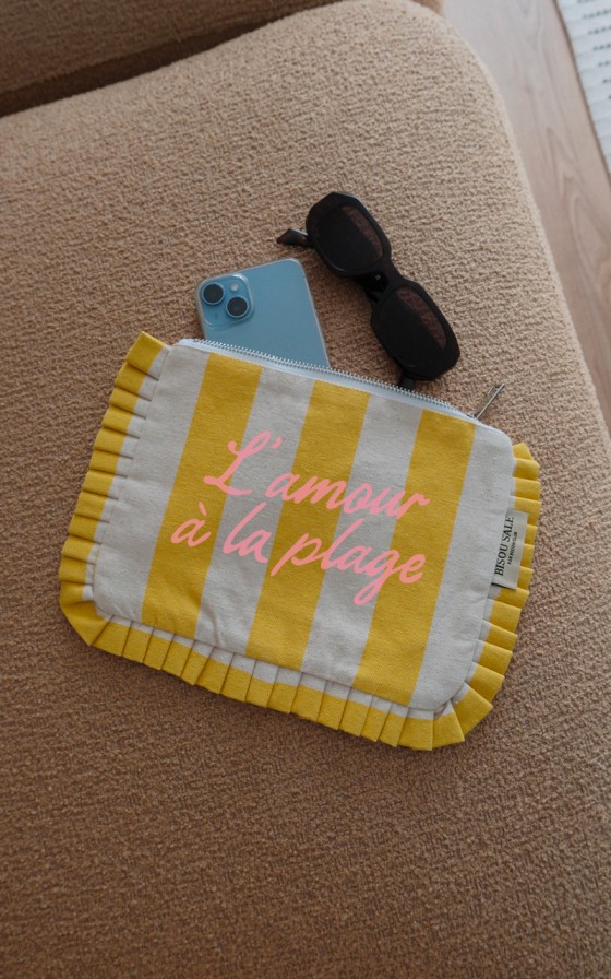 Pochette à volant rayée jaune et natural - Personnalisable