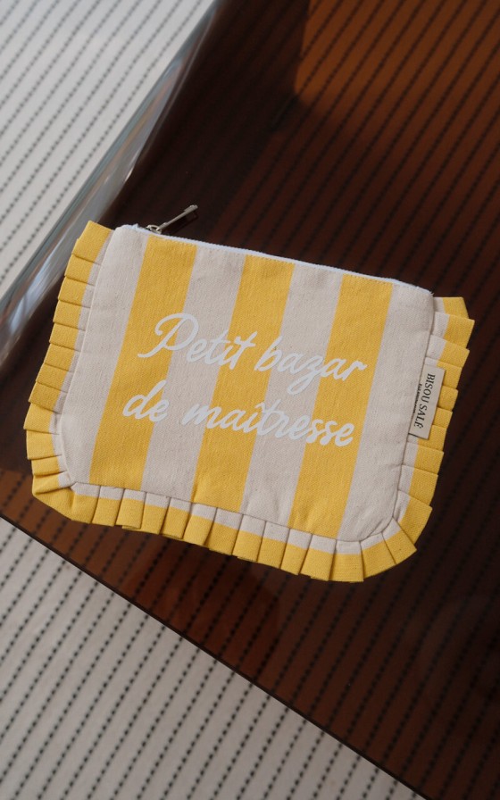 Pochette à volant rayée jaune et natural - Personnalisable