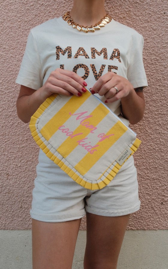 Pochette à volant rayée jaune et natural - Personnalisable