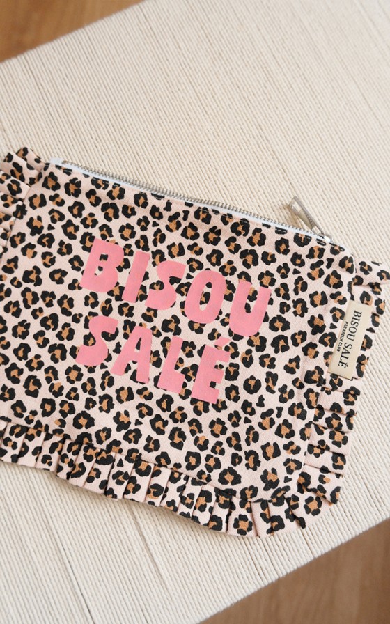 Pochette Léopard, texte Rose - Personnalisable