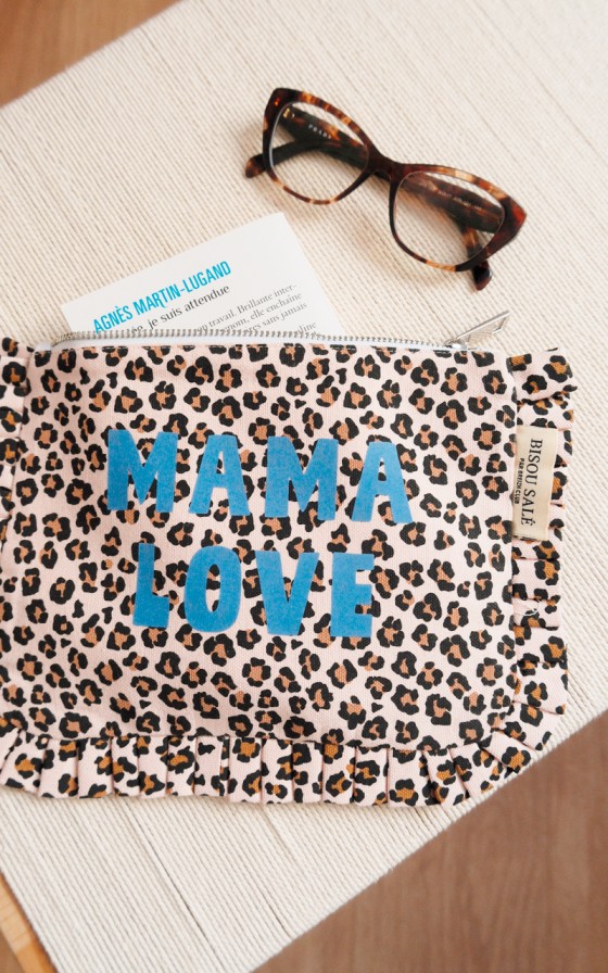 Pochette Léopard, texte Bleu - Personnalisable