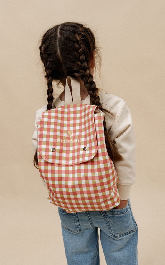 Sac à dos enfant Vichy rose/vert - Personnalisable