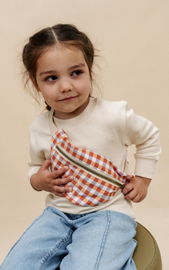 Sac banane enfant Vichy violet/orange - Personnalisable