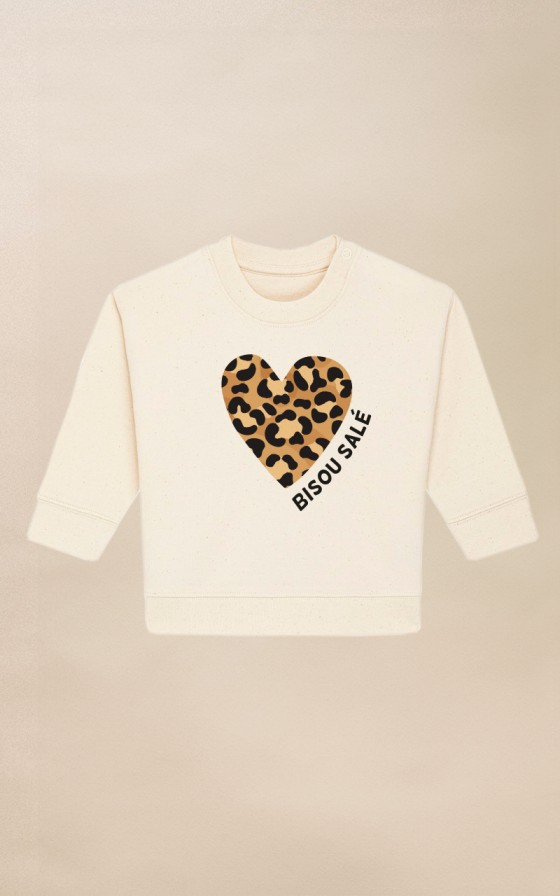 Sweat bébé Coeur léopard - Personnalisable