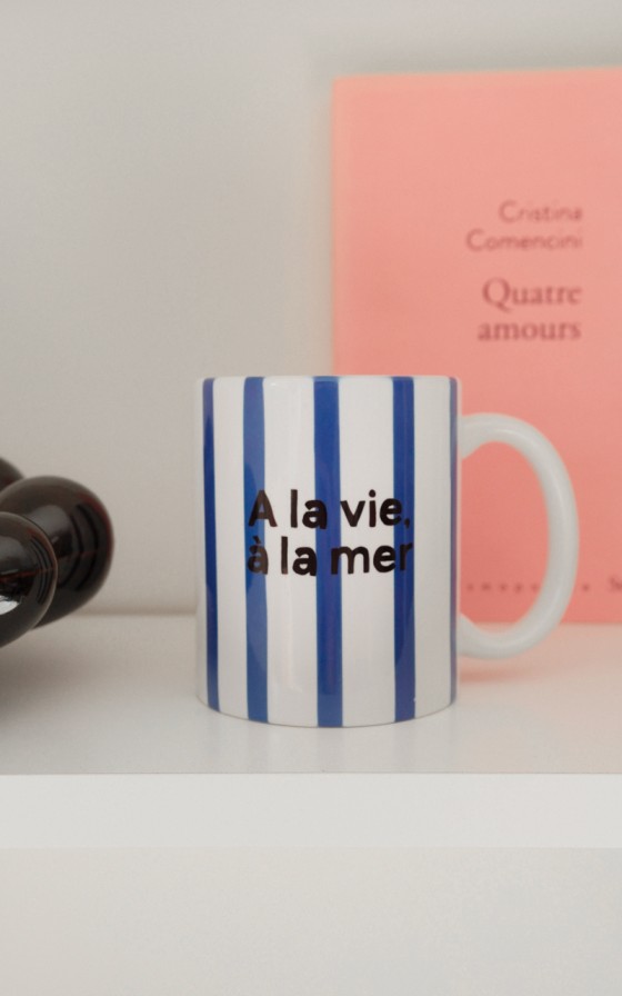 Mug rayures aquarelles Bleu à message - Personnalisable
