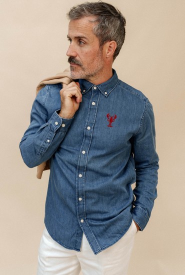 Chemise Denim foncé brodée...