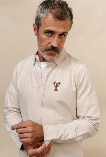 Chemise Oxford beige brodée...