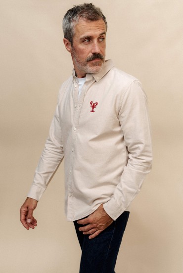 Chemise Oxford beige brodée...