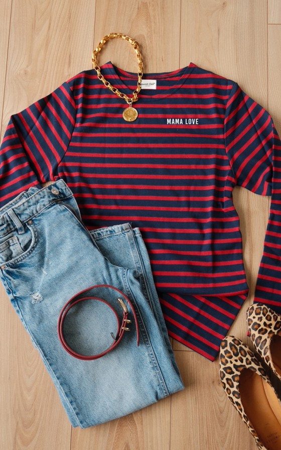 Marinière Bleu et rouge Texte - Personnalisable