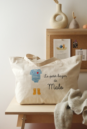 Maxi cabas bébé marinière -...