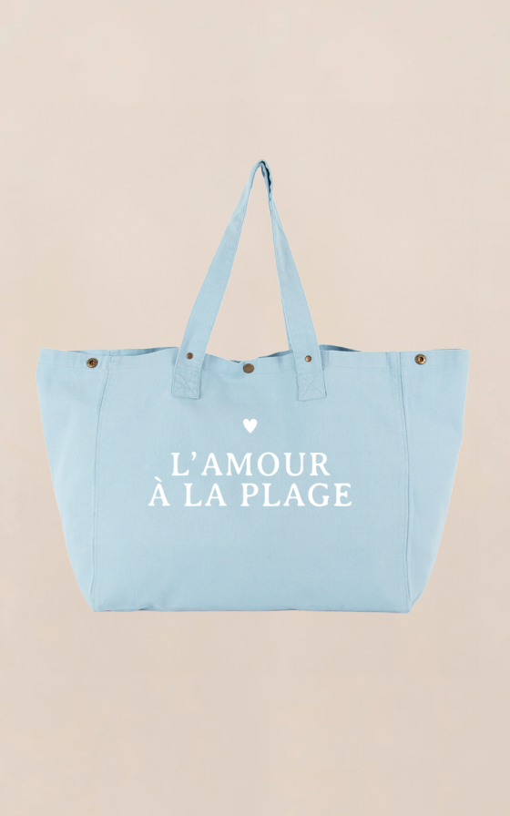 Grand cabas Bleu ciel Coeur - Personnalisable