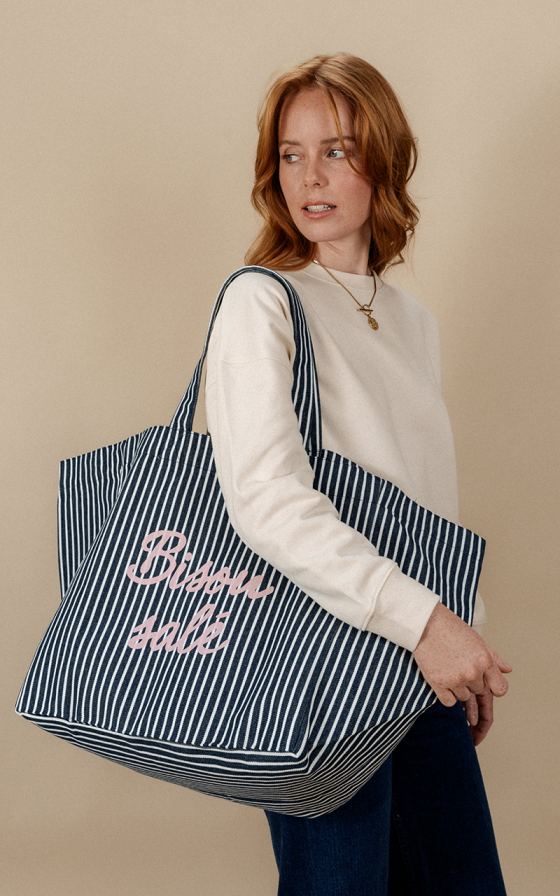 Cabas XL rayé Bleu et blanc - Personnalisable