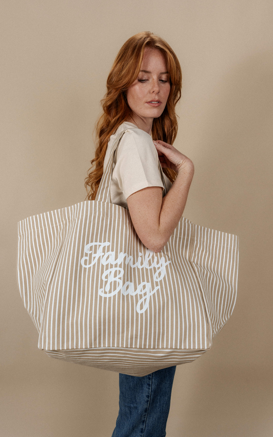 Cabas XL rayé Beige et blanc - Personnalisable