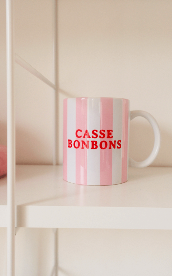 Mug rayures roses à message - Personnalisable