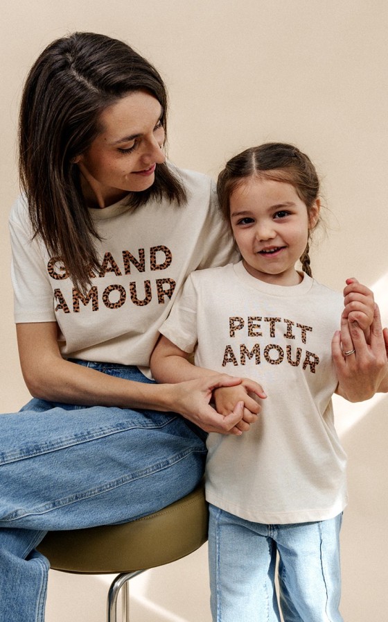 DUO T-shirts maman / enfant - Texte léopard - Personnalisable
